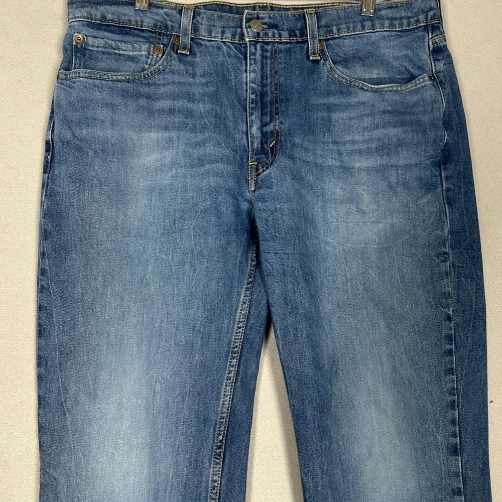 Levis 514 Jeans Mens 36X30 Blue Straight Fit Dark Wash Distressed Stretch Denim